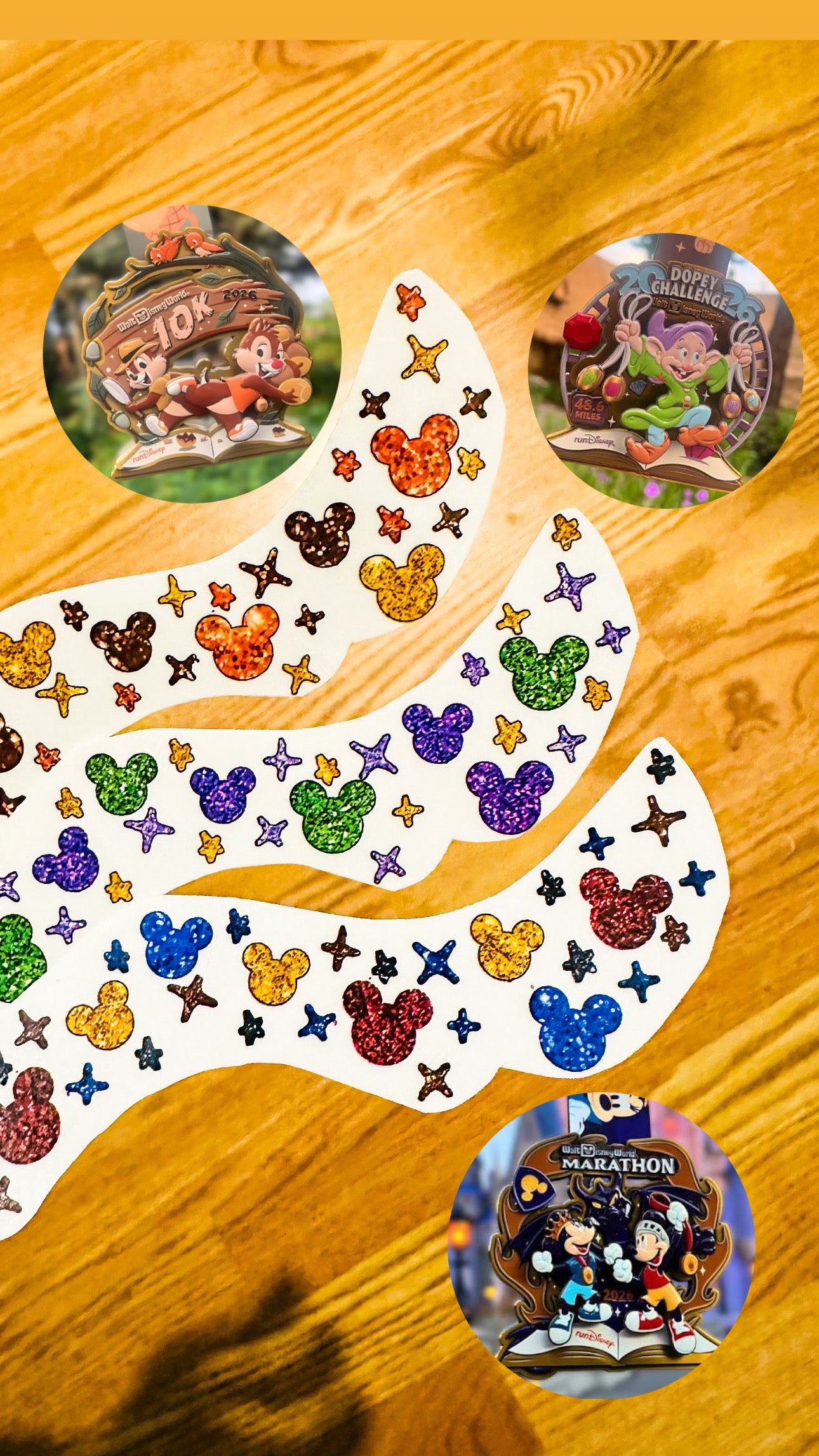 Marathon Run FAUX GLITTER Mouse Temporary Tattoos