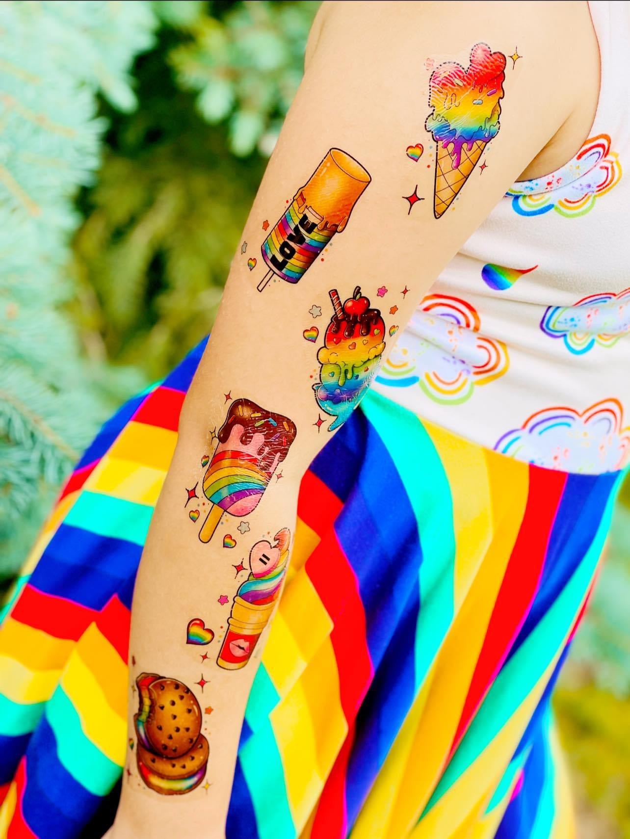 Rainbow Love Ice Cream Tattoo Set