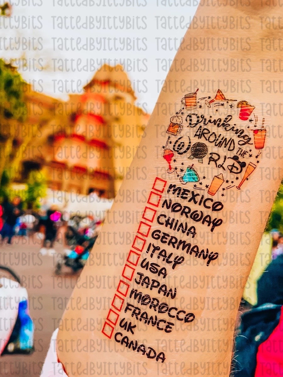 Drinking Around the World Temporary Tattoo