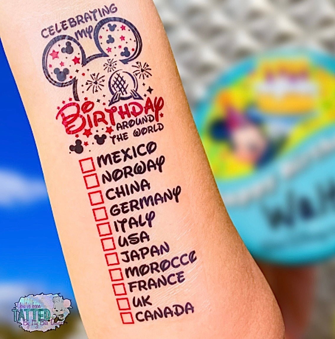 Birthday Drinking/Snacking Around the World Temporary Tattoo