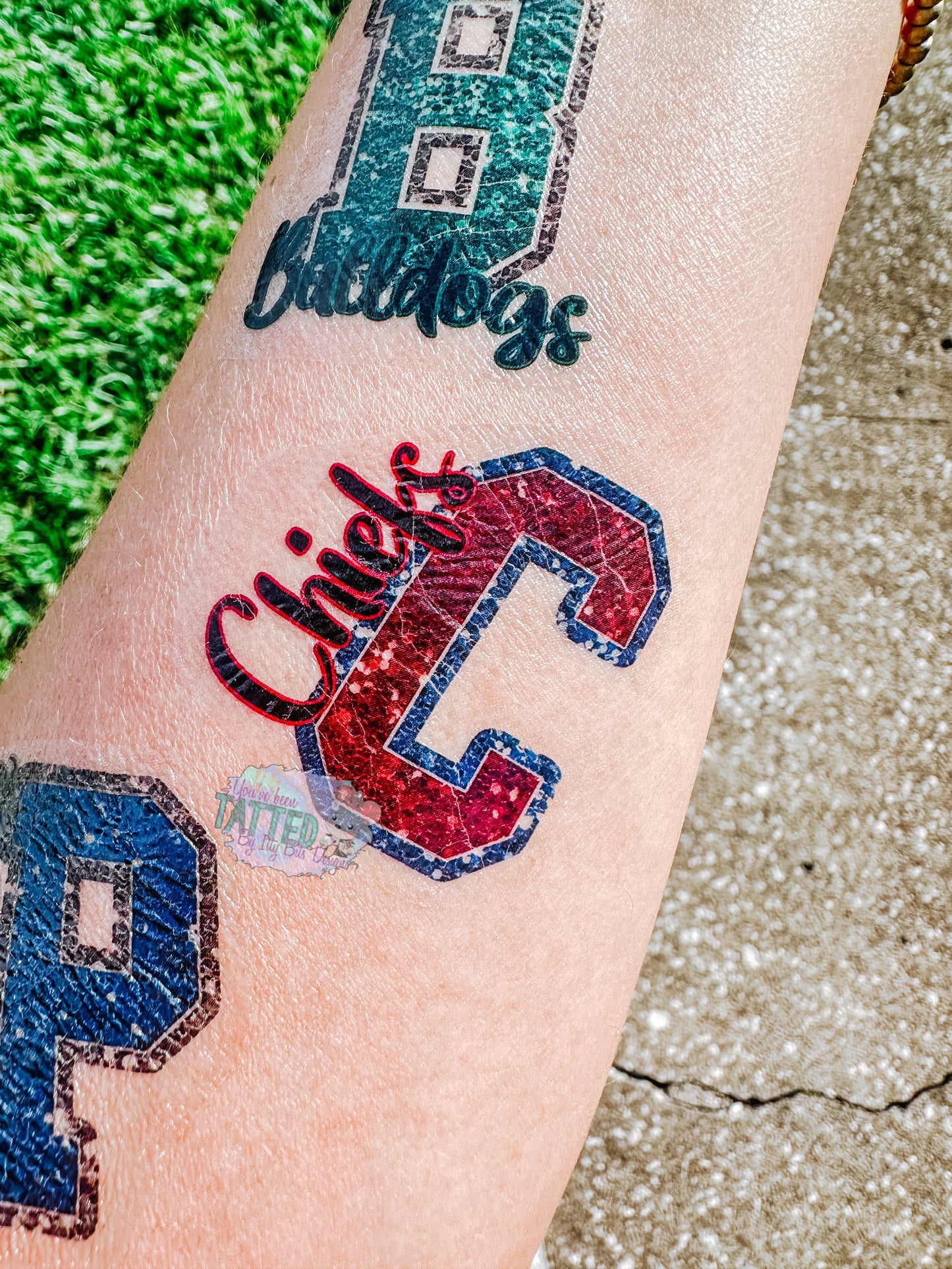 Custom FAUX Sequin Pattern Varsity Letter Tattoos - Sheet of 35 Tattoos