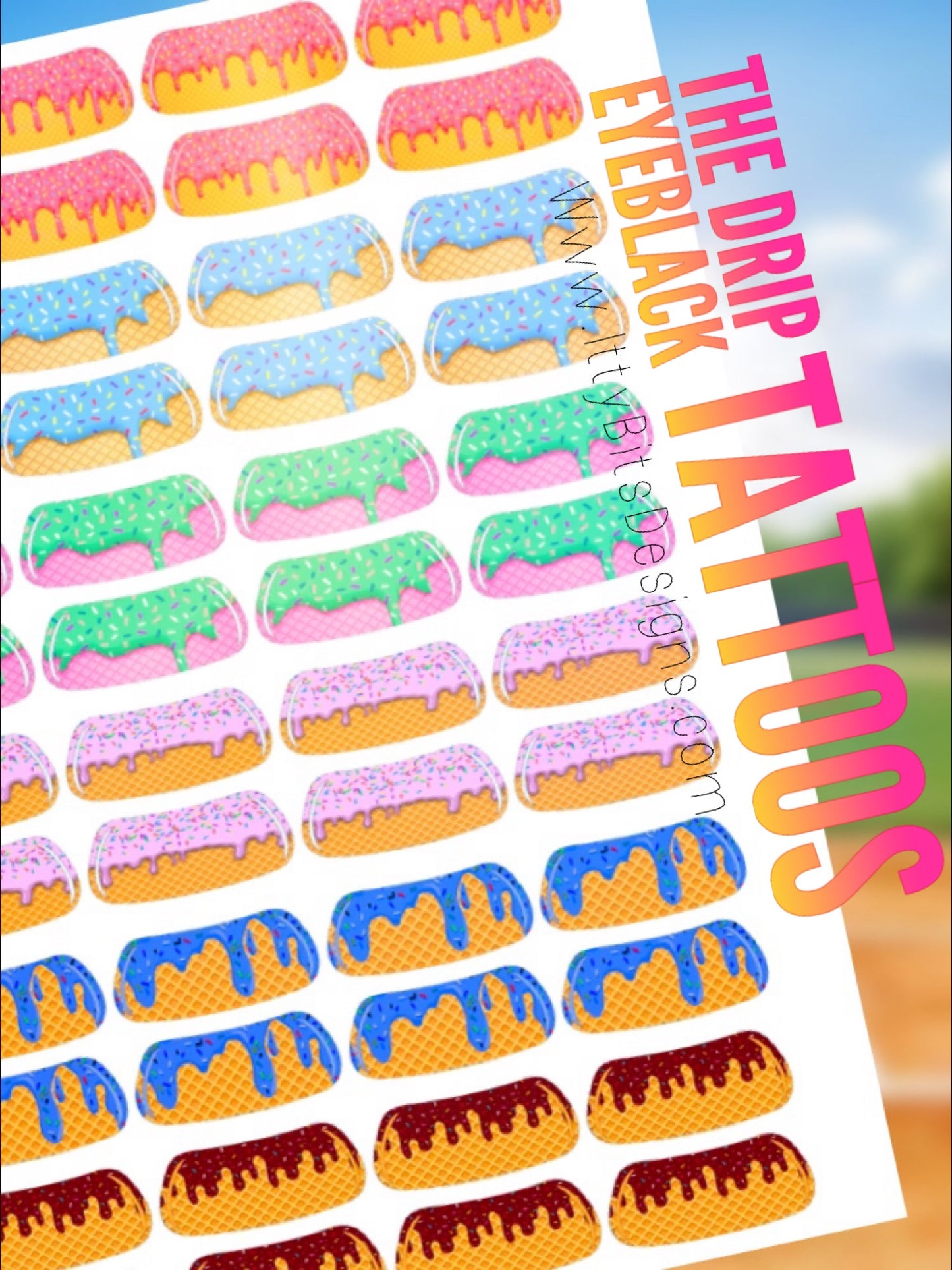 Ice Cream Drip Eyeblack Tattoos - Sheet of 24 Sets