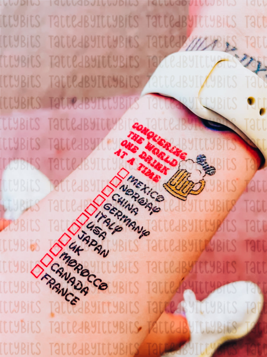 Drinking Around the World Temporary Tattoo