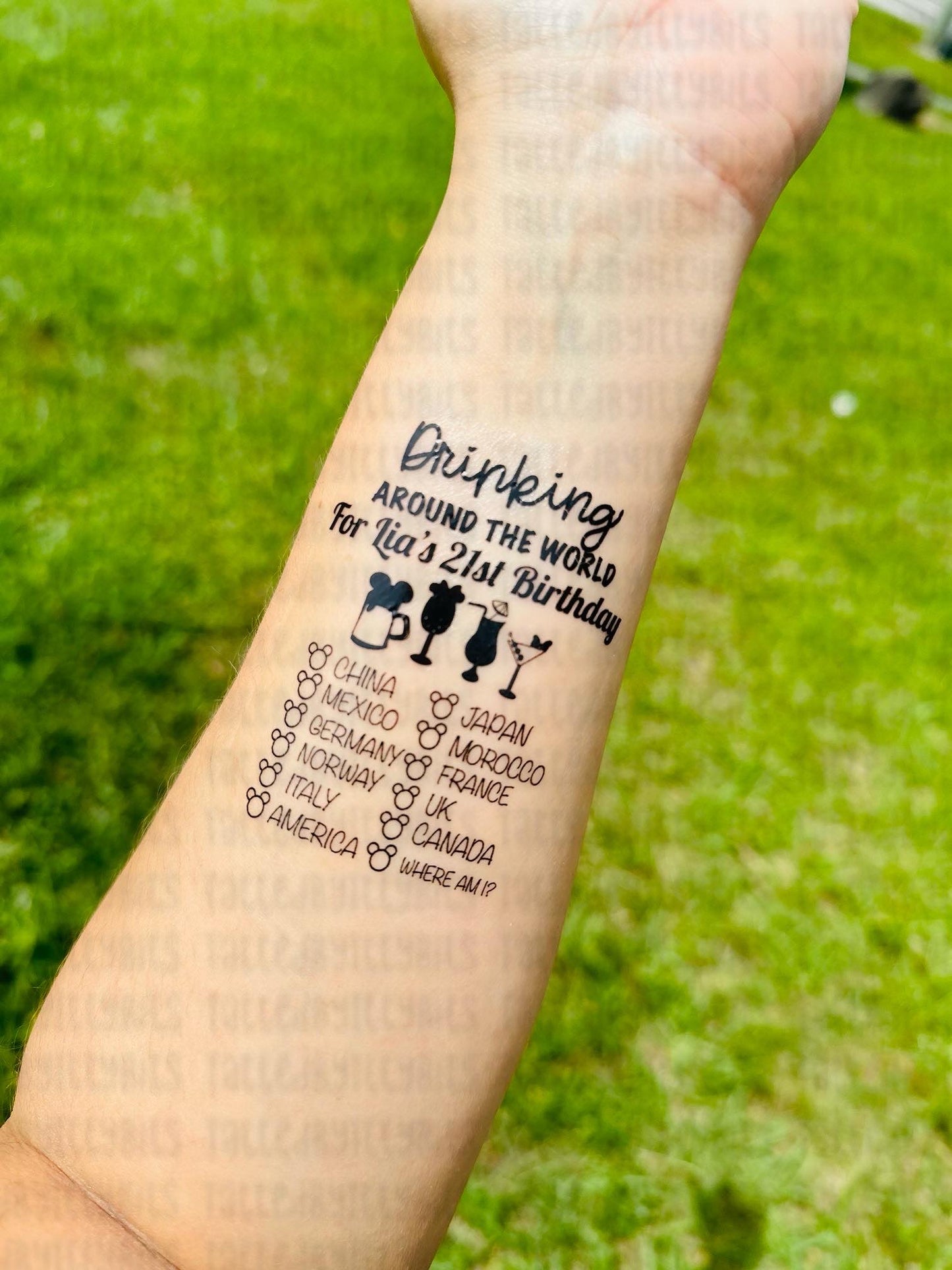 Customizable Drinking/Snacking Around the World Temporary Tattoo