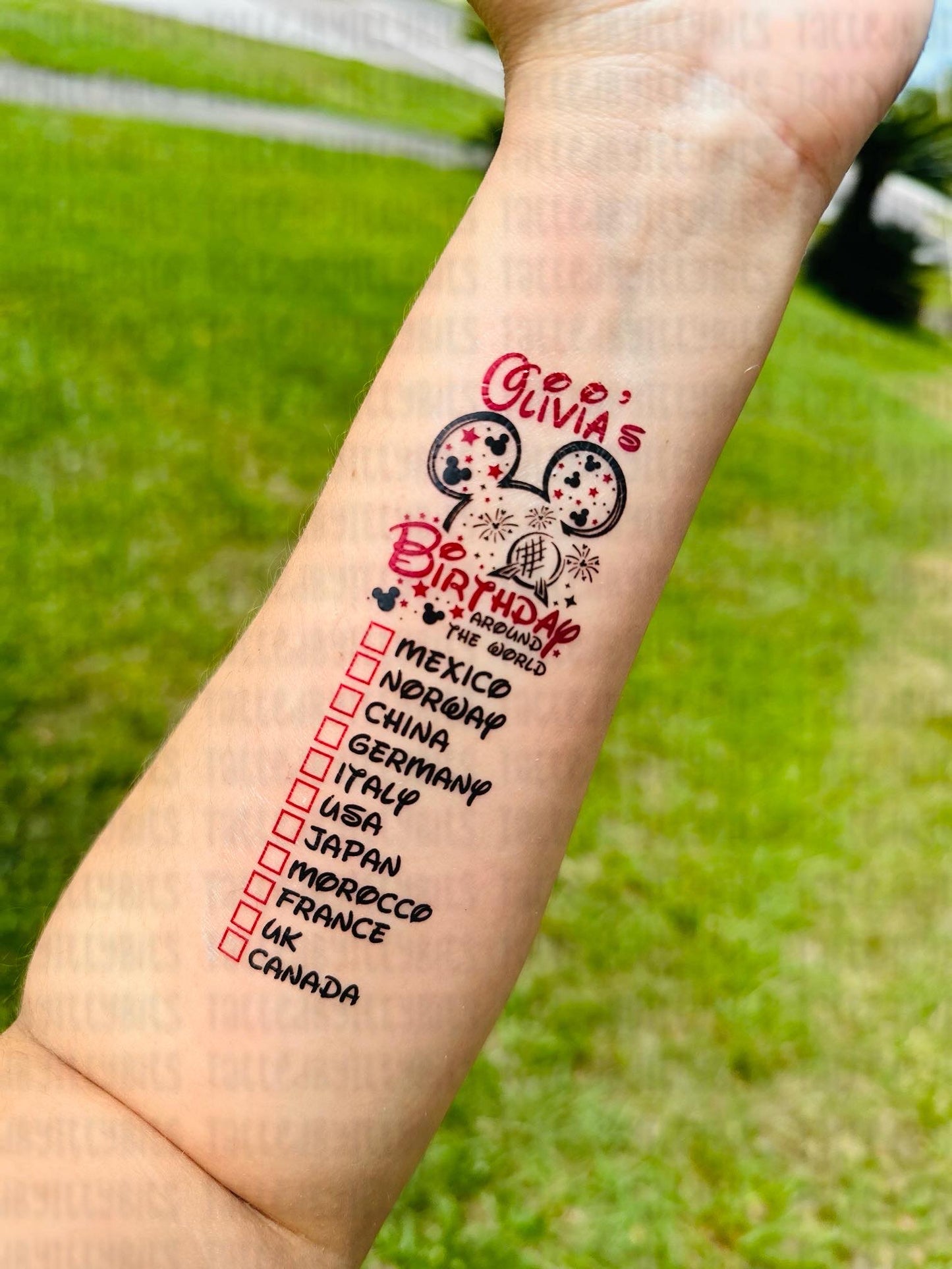 Customizable Drinking/Snacking Around the World Temporary Tattoo