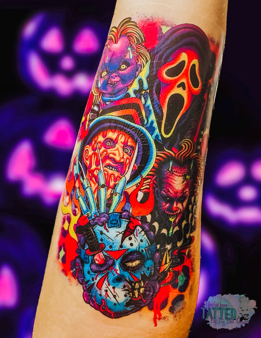 Neon Horror Half Sleeve tattoo