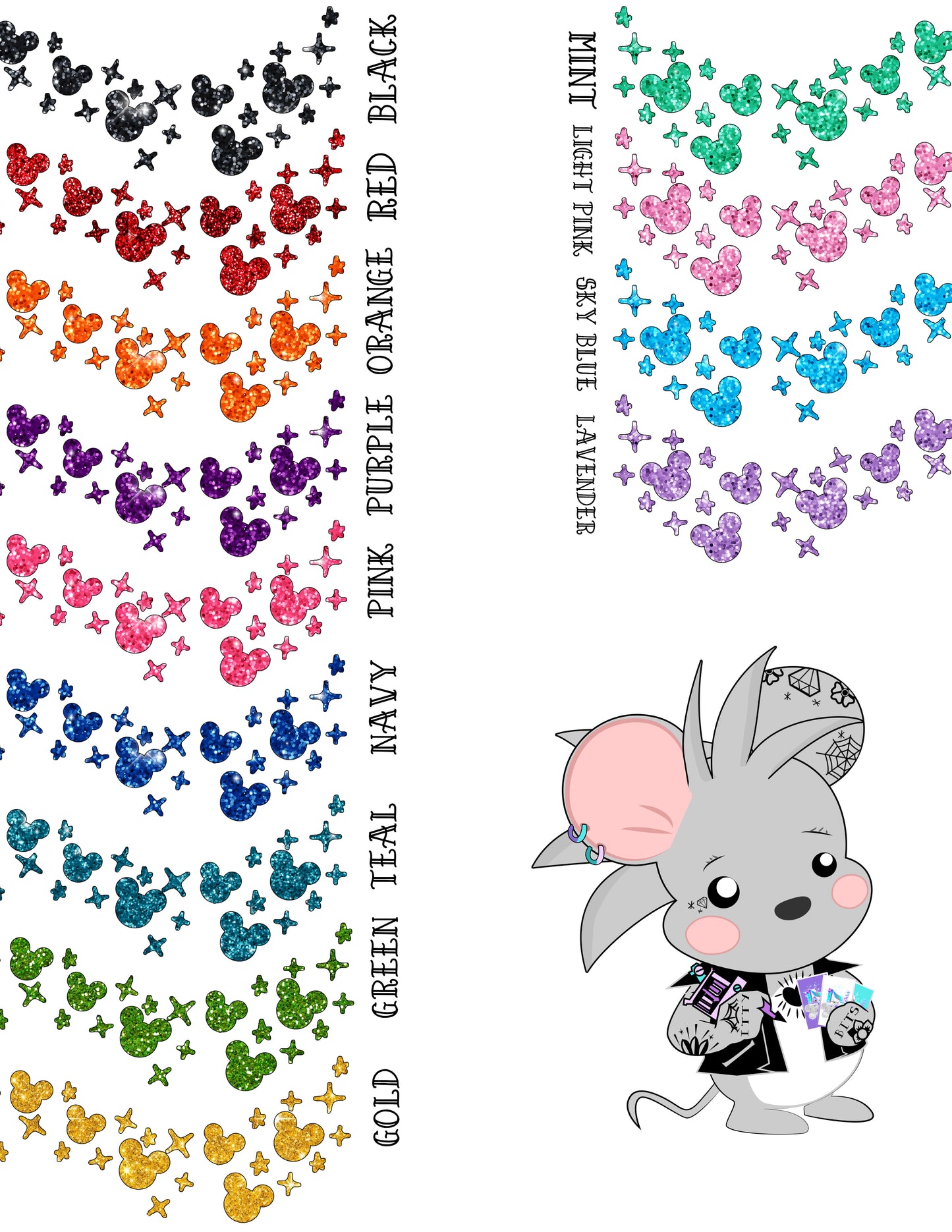 Faux Glitter Magical Mouse Face Freckle Temporary Tattoos