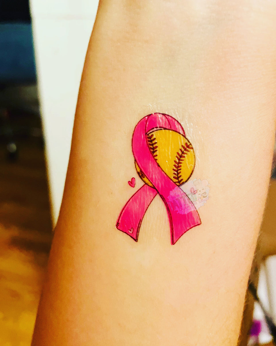 Pink Out Softball Ribbon Tattoos Sheet of 35 Itty Bits Designs
