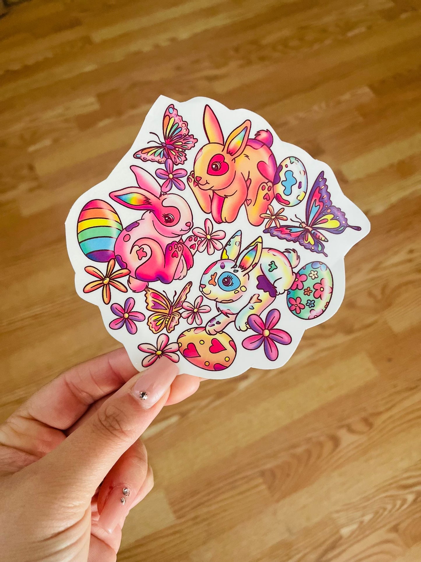 Retro Rainbow Bunnies Half Sleeve tattoo
