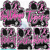 Paw Print Mascot Pink Out Tattoos - Sheet of 35