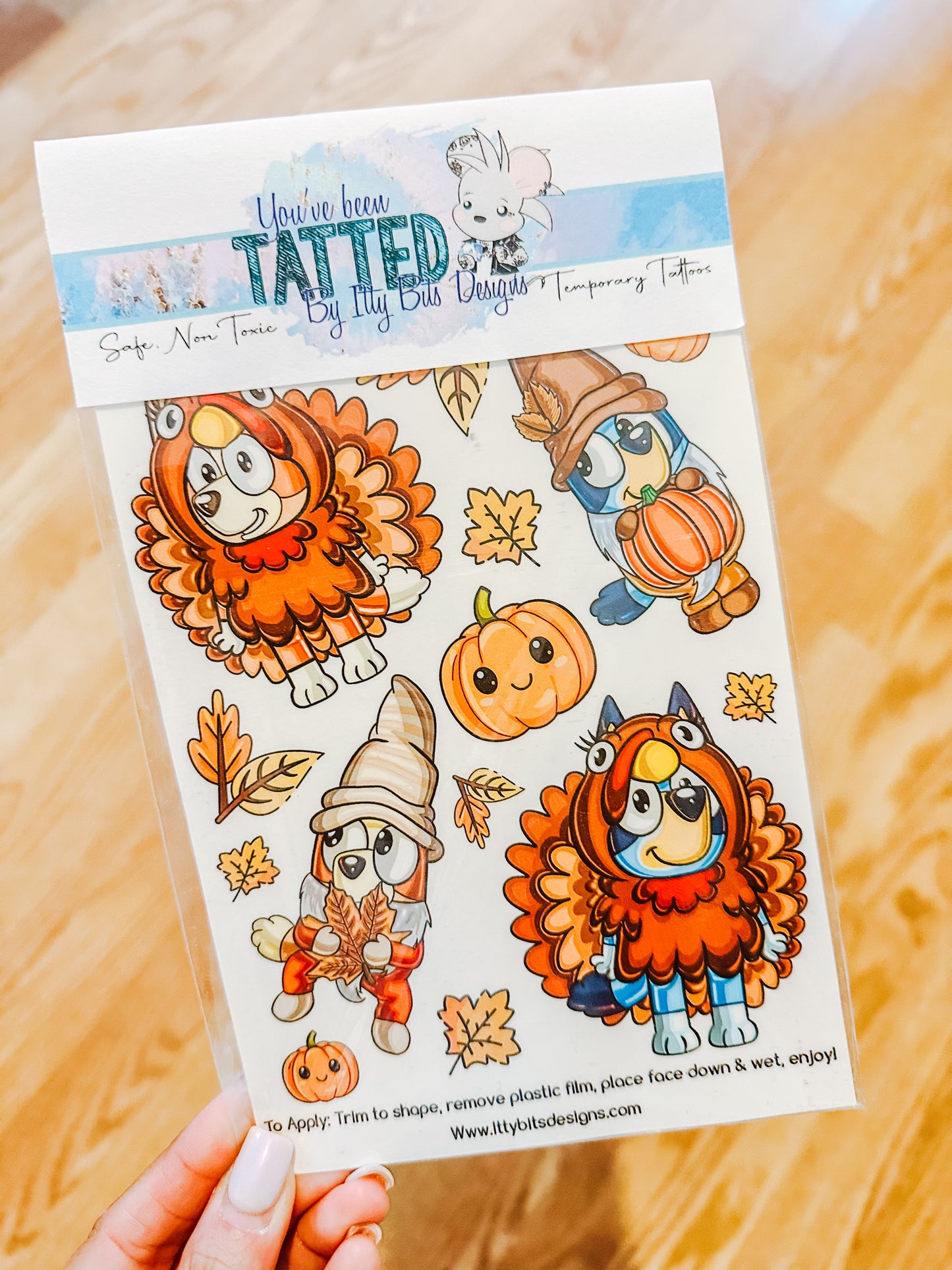 Blue Pup Thanksgiving Temporary Tattoo Set