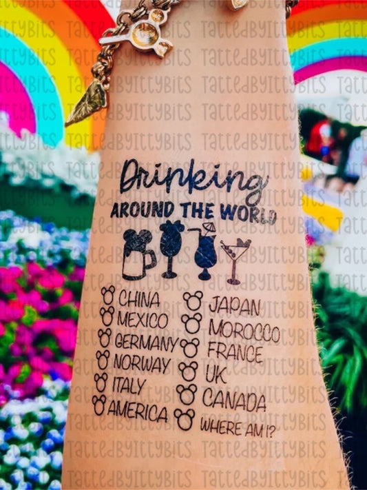 Drinking Around the World Temporary Tattoo