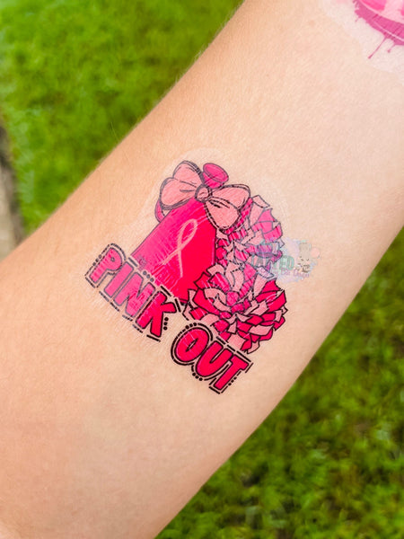 Cheer Pink Out Tattoos - Sheet of 35