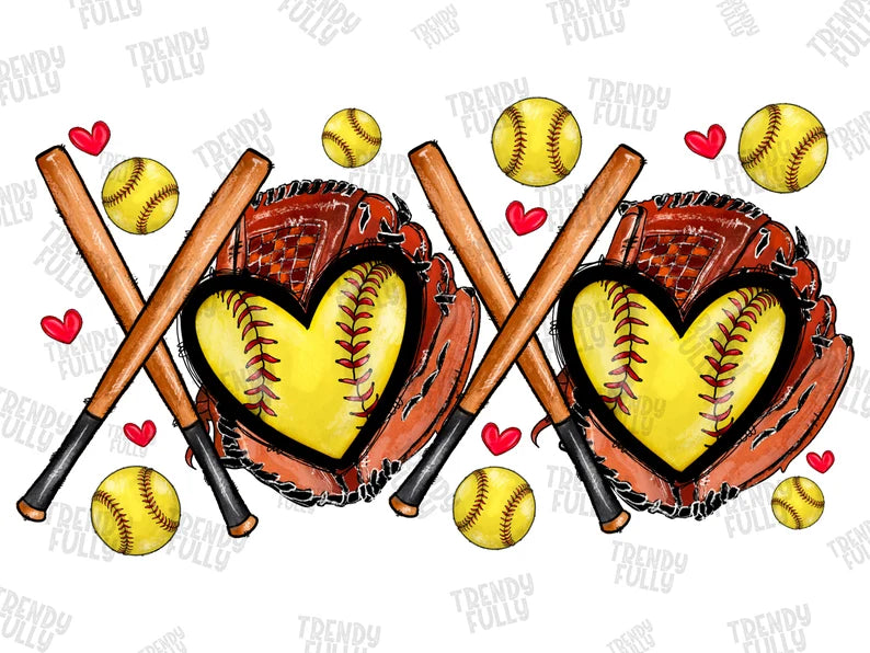 Softball XOXO Valentine Temporary Tattoo