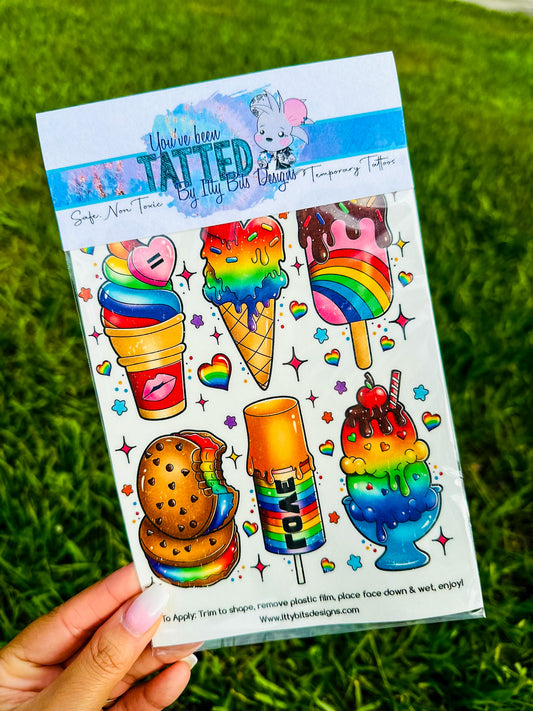 Rainbow Love Ice Cream Tattoo Set