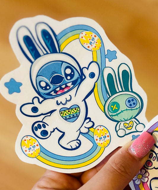 Blue Easter Bunny Alien Half Sleeve tattoo