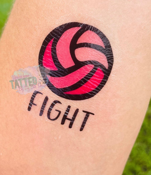 Pink Fight Volleyball Tattoos- Sheet of 35