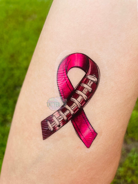 Football Breast Cancer Ribbon Tattoos - Sheet of 35