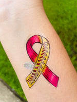 Softball Breast Cancer Ribbon Tattoos - Sheet of 35