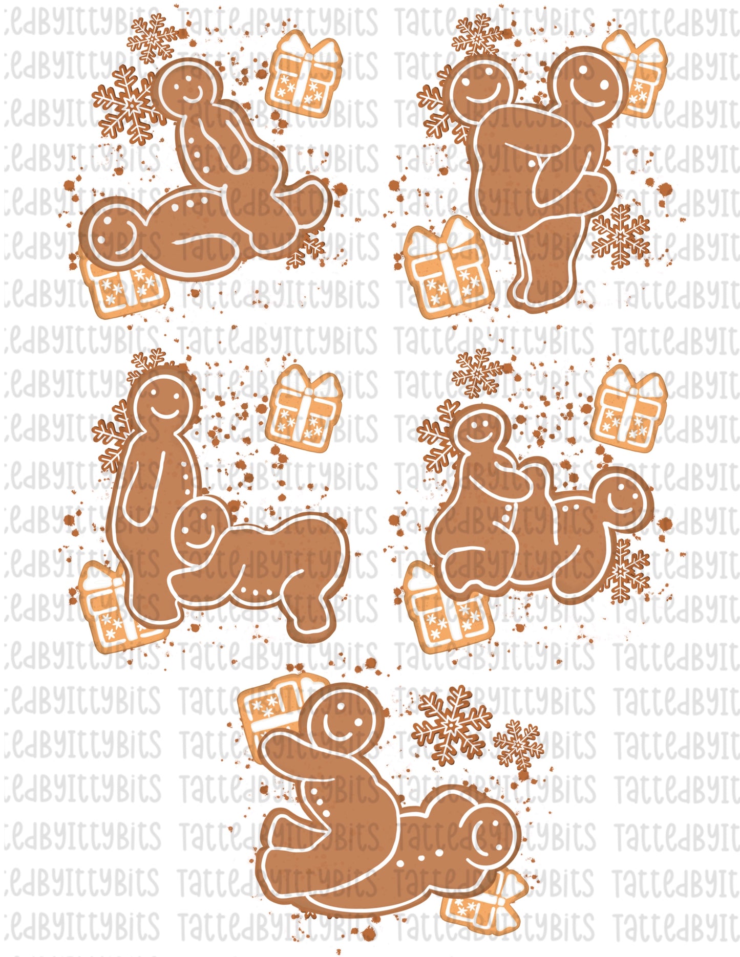 5 pc Naughty Adult GingerBreads Temporary Tattoos Pack