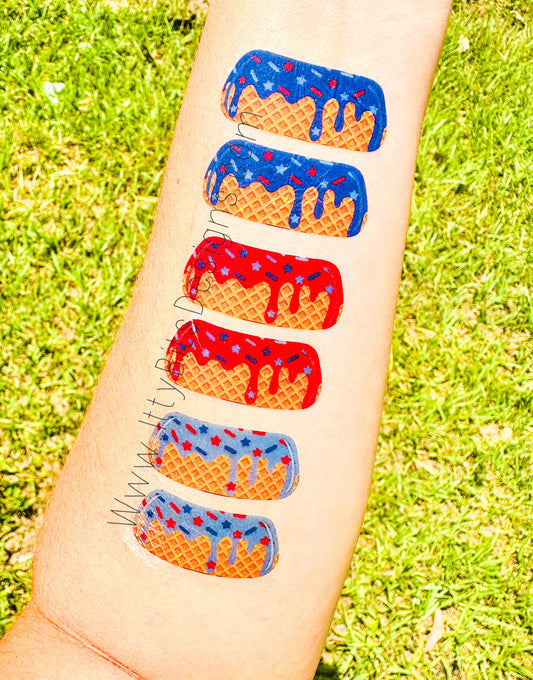 July 4th Ice Cream Drip Eyeblack Tattoos - Sheet of 24 Sets