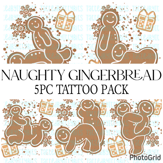 5 pc Naughty Adult GingerBreads Temporary Tattoos Pack