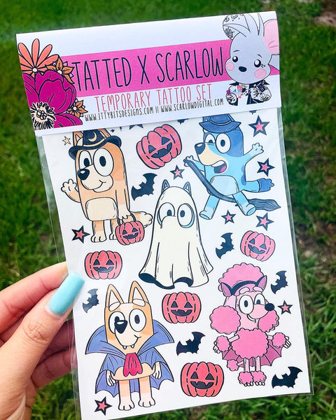 Blue Pup Halloween Temporary Tattoo Pack