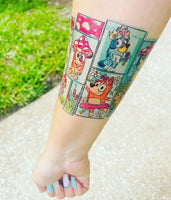 Spring Blue Pup Half Sleeve Temporary Tattoo