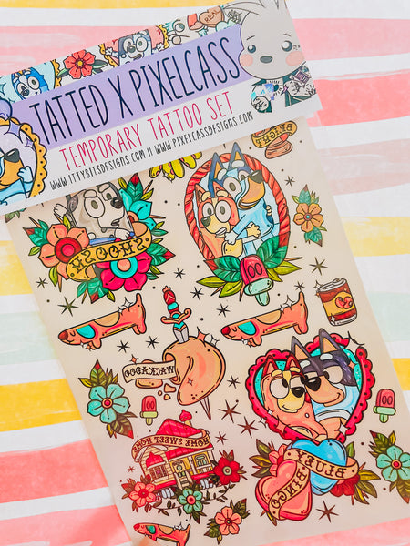 Tatted Blue Pup Tatted x Pixelcass Tattoo Set