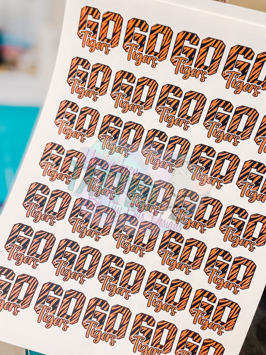 Orange & Black Stripe Go Tigers Tattoos - Sheet of 35