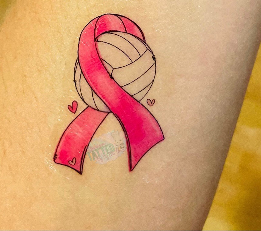 Pink Out Volleyball Ribbon Tattoos - Sheet of 35