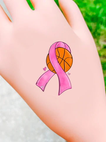 Pink Out Basketball Ribbon Tattoos - Sheet of 35