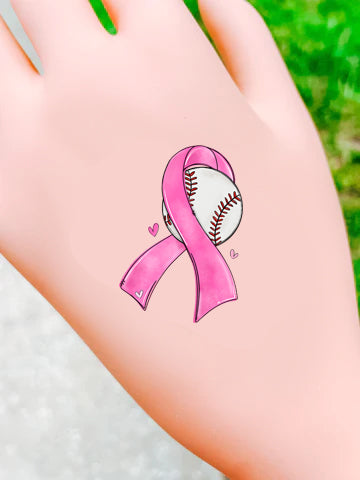 Pink Out Baseball Ribbon Tattoos - Sheet of 35