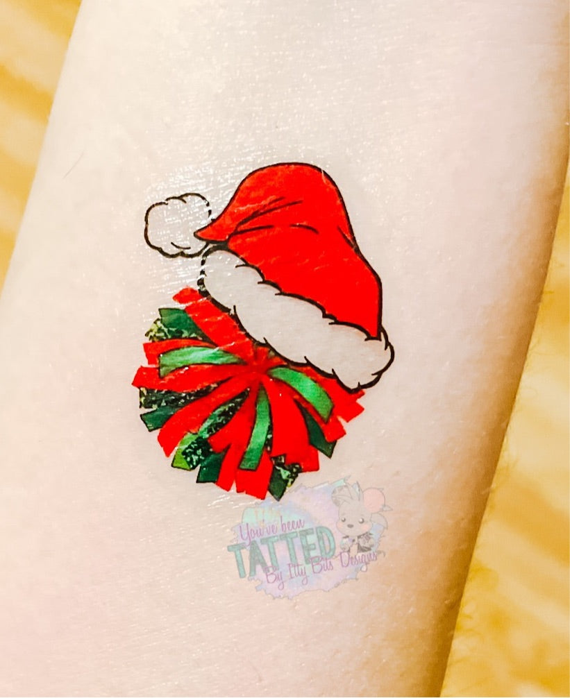 Santa Pom Pom Cheer Tattoos - Sheet of 35