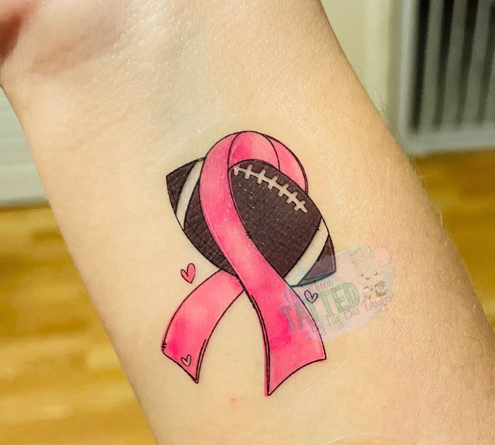 Pink Football Ribon Pink Out Football Ribbon Tattoos - Sheet of 35 – Itty Bits Designs