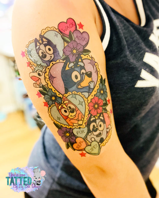 Blue Pup Love by PixelCass Designs Half Sleeve tattoo
