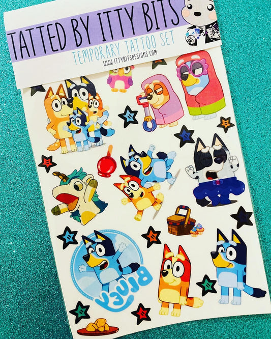 Blue Pup & Friends Tatted Tattoo Set